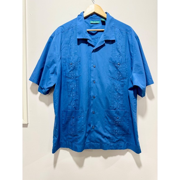 Cubavera Other - Cubavera Mens Blue Short Sleeve Guayabera Cuban Style Embroidered Shirt XXL